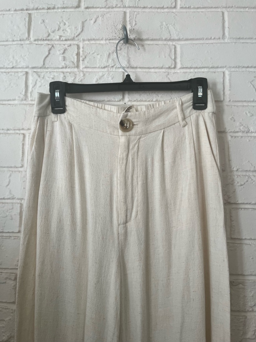 Indero Cream Wide Leg Pleated Trousers - High Rise Linen Blend - Size L - Picture 5 of 6